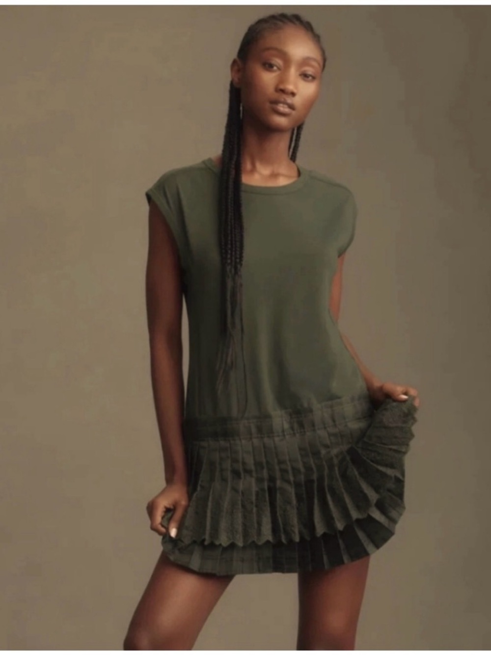 Anthropologie Daily Practice Solid Set Mini Dress, hunter green, Size Small